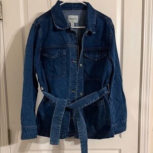 NWT LG Industry Dark Blue Denim Belted Jean Jacket